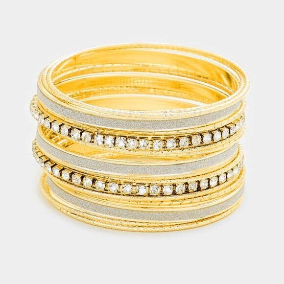 17PCS - Rhinestone Gold Metal Bangle Bracelets - Picture 1 of 7
